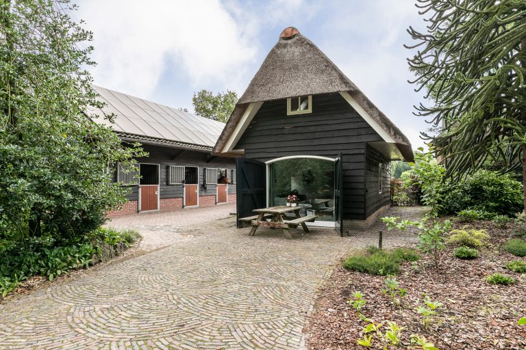 Antonia buitenkant huis met oprit en picknicktafel bij Woudstee