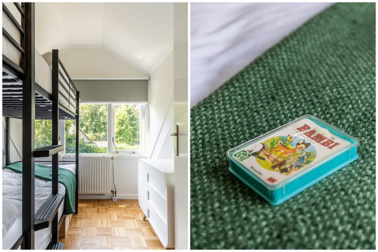 De kleine kamer spelletjes en een stapelbed aanwezig op de Veluwe